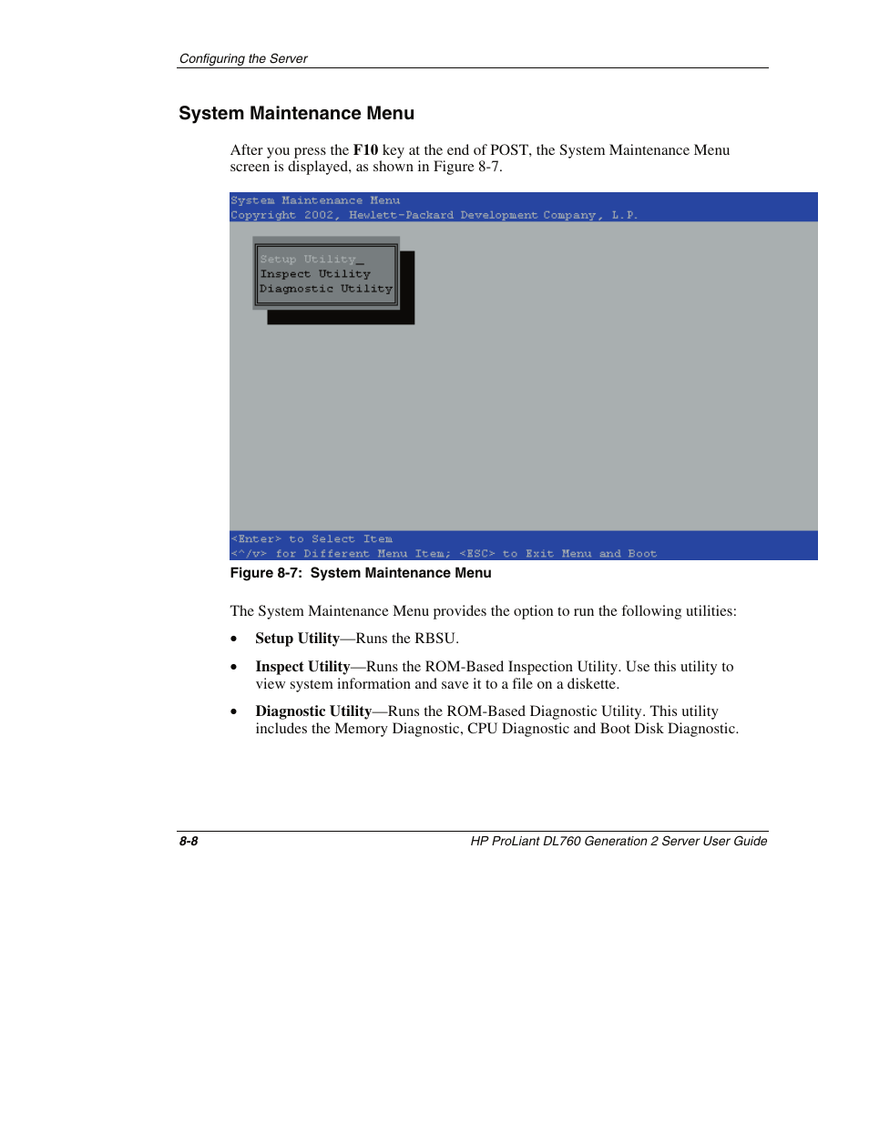 System maintenance menu, System maintenance menu -8 | HP ProLiant DL760 G2 Server User Manual | Page 201 / 299