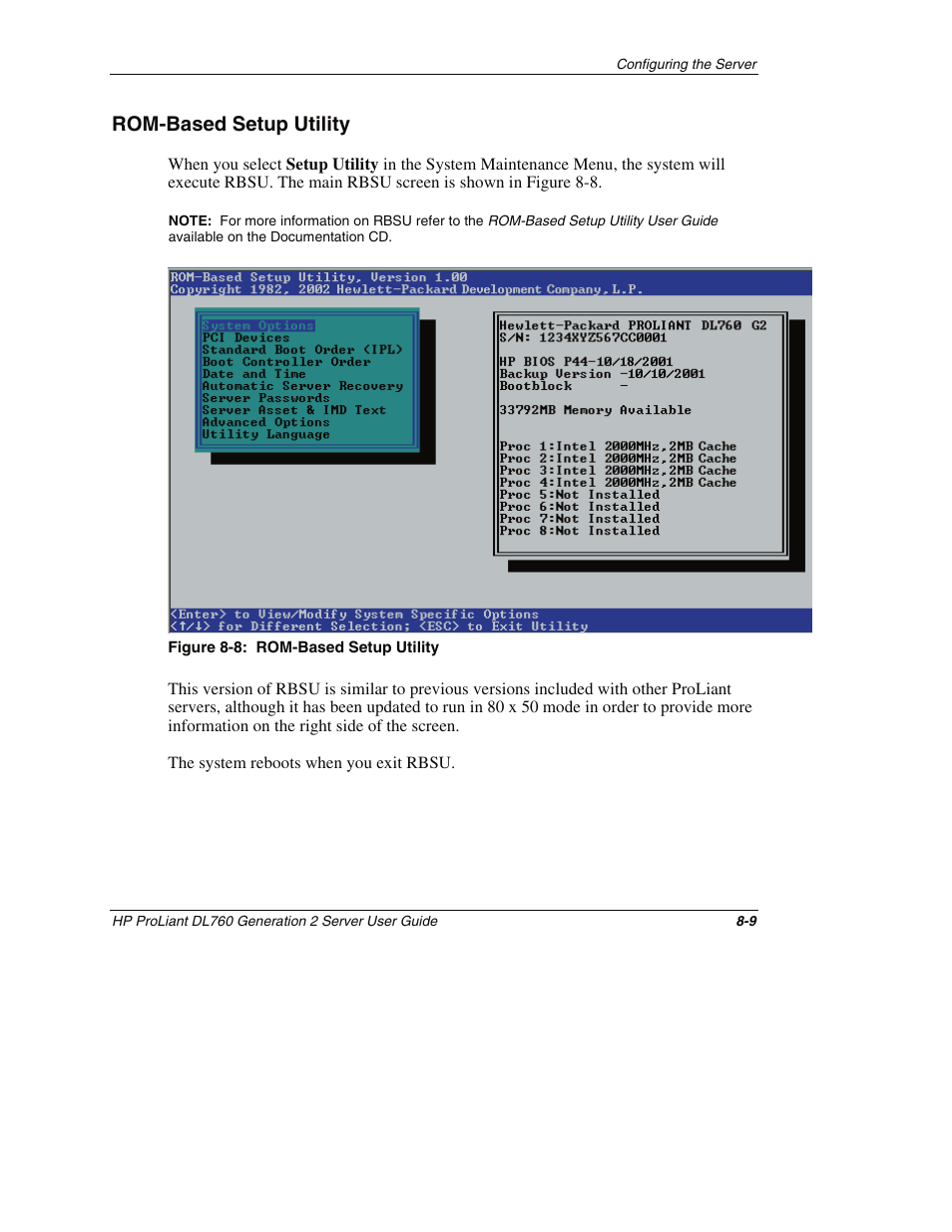 Rom-based setup utility, Rom-based setup utility -9 | HP ProLiant DL760 G2 Server User Manual | Page 202 / 299