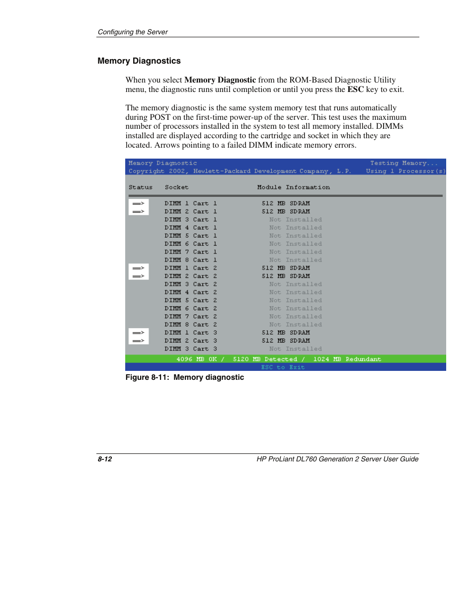 Memory diagnostics | HP ProLiant DL760 G2 Server User Manual | Page 205 / 299