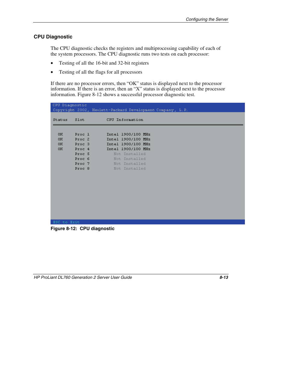 Cpu diagnostic | HP ProLiant DL760 G2 Server User Manual | Page 206 / 299