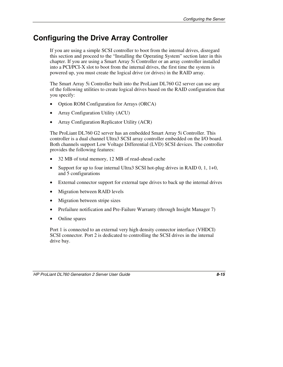 Configuring the drive array controller, Configuring the drive array controller -15 | HP ProLiant DL760 G2 Server User Manual | Page 208 / 299