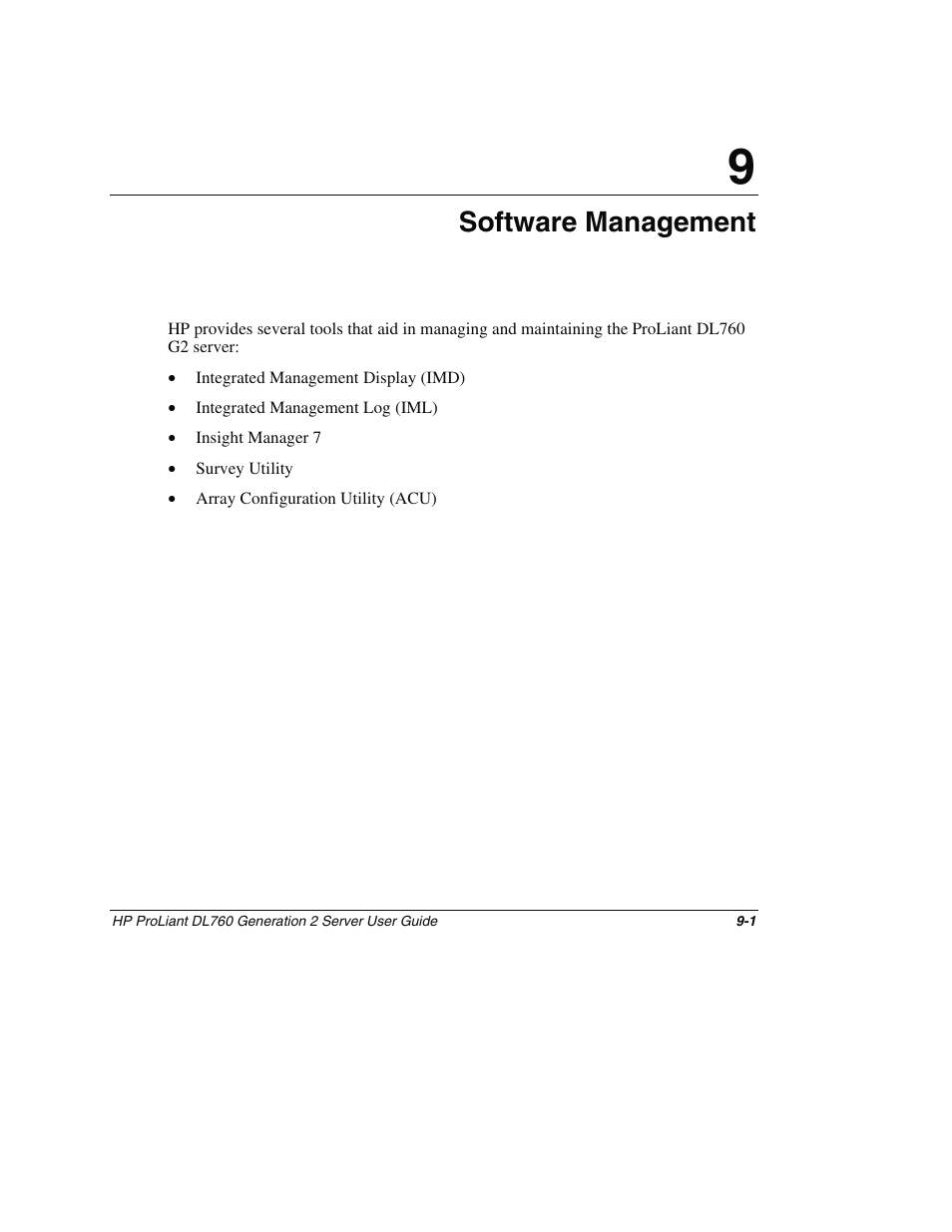 Chapter 9: software management, Chapter 9, Software management | HP ProLiant DL760 G2 Server User Manual | Page 220 / 299