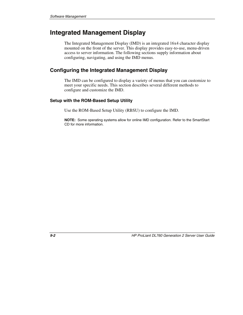 Integrated management display, Configuring the integrated management display, Setup with the rom-based setup utility | Integrated management display -2, Configuring the integrated management display -2 | HP ProLiant DL760 G2 Server User Manual | Page 221 / 299