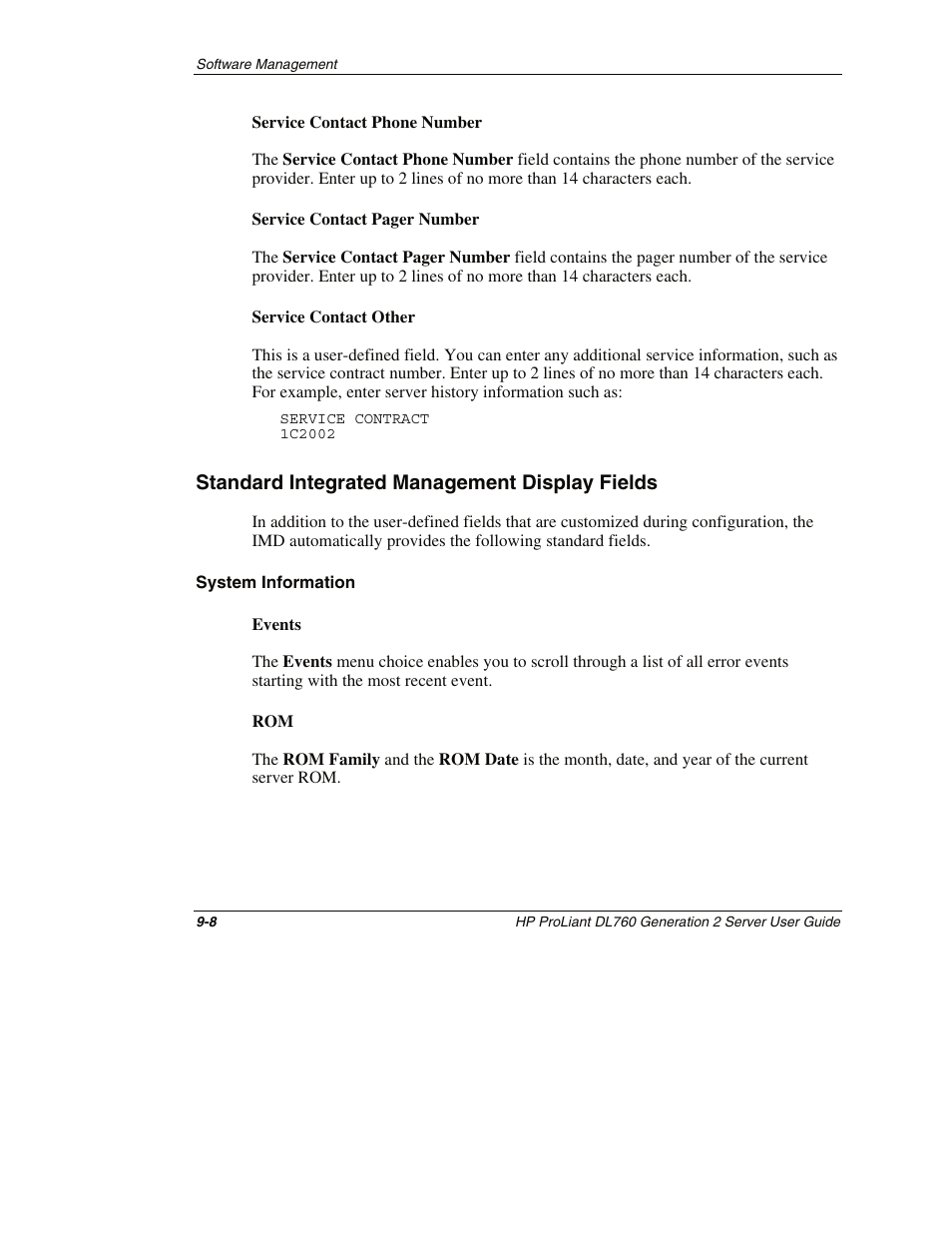 Standard integrated management display fields, System information, Standard integrated management display fields -8 | HP ProLiant DL760 G2 Server User Manual | Page 227 / 299