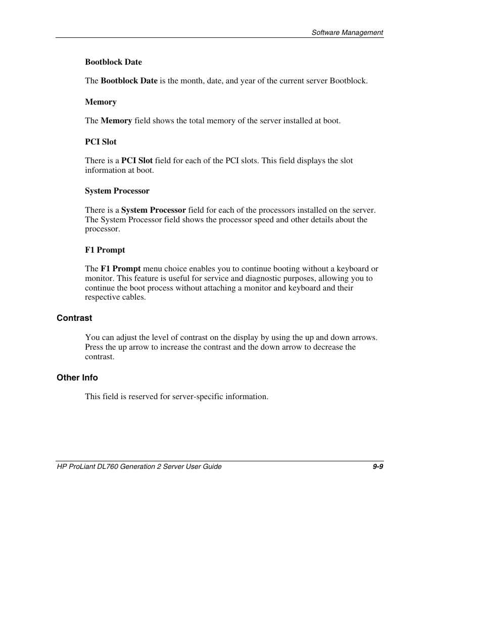 Contrast, Other info | HP ProLiant DL760 G2 Server User Manual | Page 228 / 299