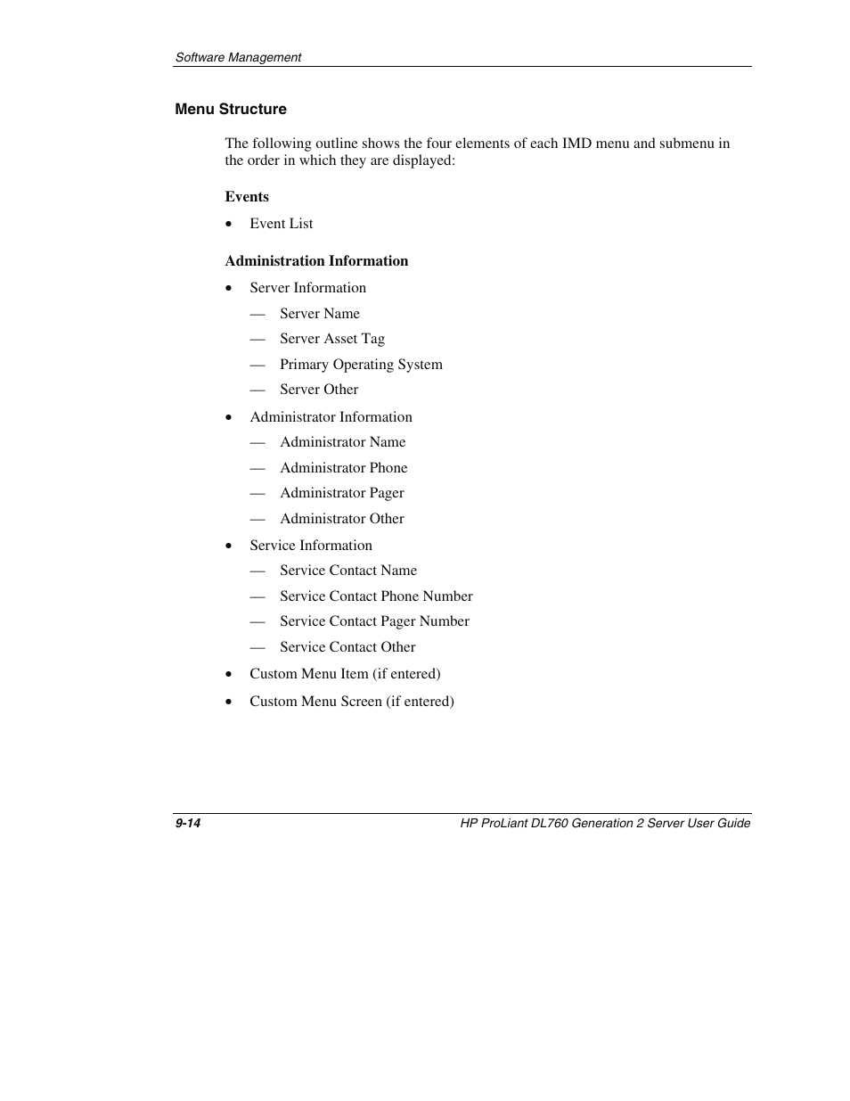 Menu structure | HP ProLiant DL760 G2 Server User Manual | Page 233 / 299