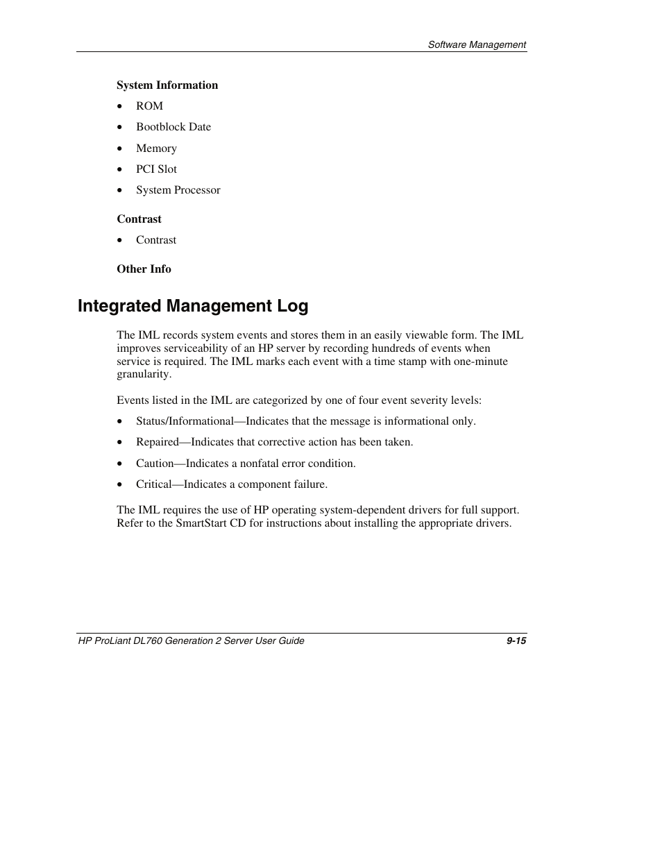 Integrated management log, Integrated management log -15 | HP ProLiant DL760 G2 Server User Manual | Page 234 / 299