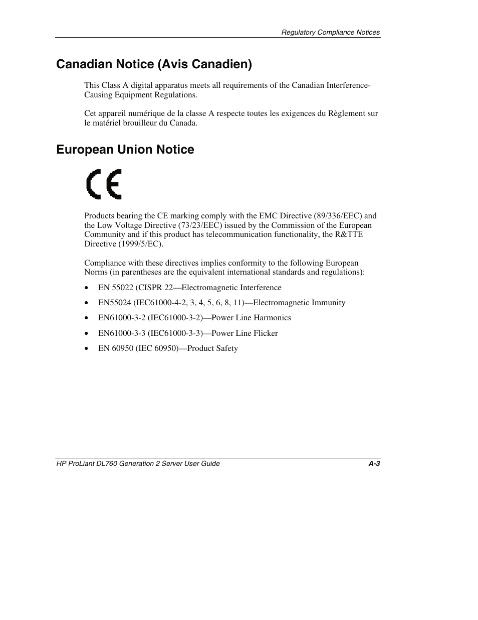 Canadian notice (avis canadien), European union notice | HP ProLiant DL760 G2 Server User Manual | Page 246 / 299