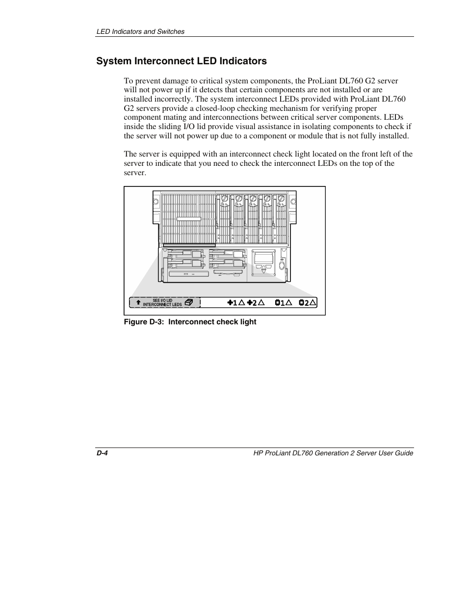 System interconnect led indicators | HP ProLiant DL760 G2 Server User Manual | Page 257 / 299