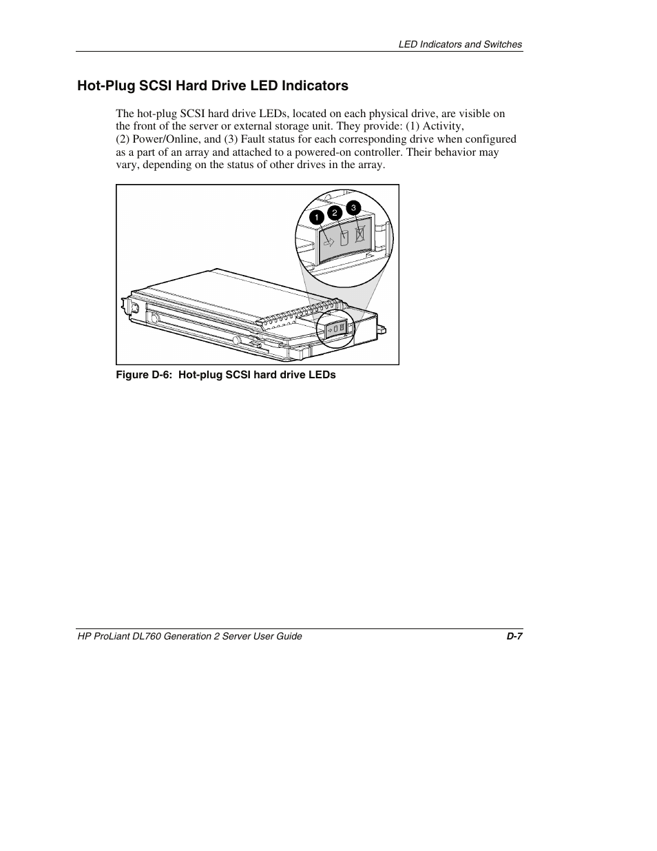 Hot-plug scsi hard drive led indicators | HP ProLiant DL760 G2 Server User Manual | Page 260 / 299