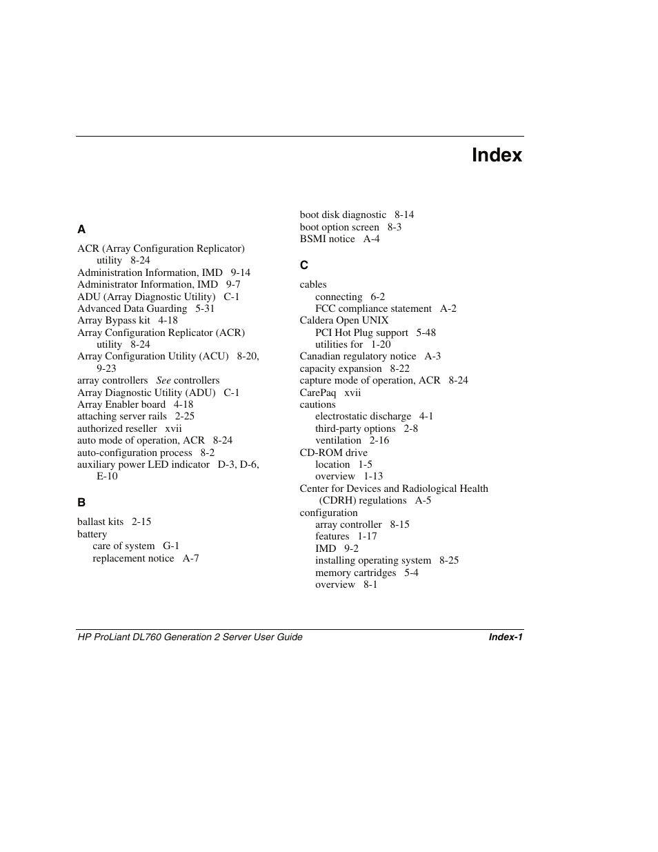 Index | HP ProLiant DL760 G2 Server User Manual | Page 292 / 299