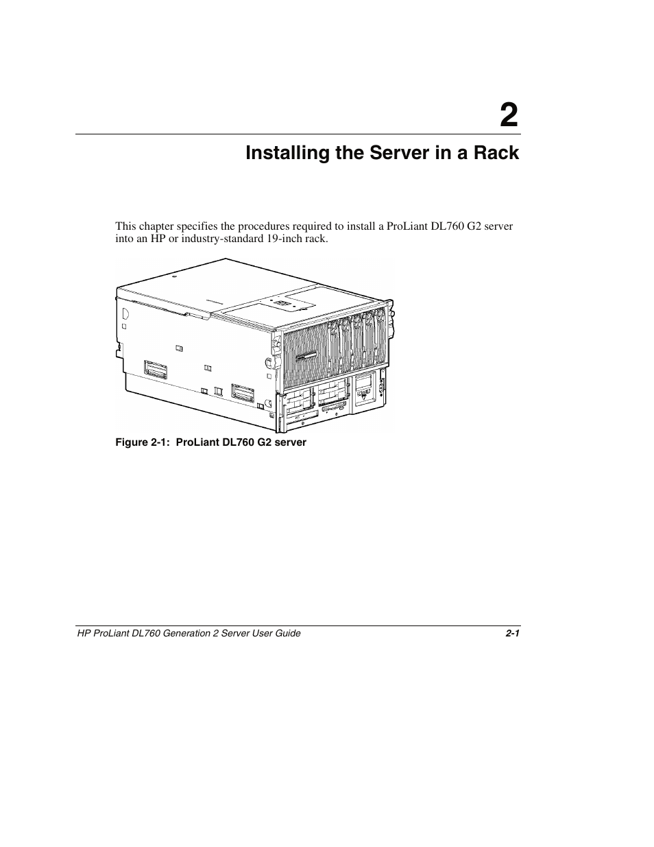 Chapter 2: installing the server in a rack, Chapter 2, Installing the server in a rack | HP ProLiant DL760 G2 Server User Manual | Page 45 / 299