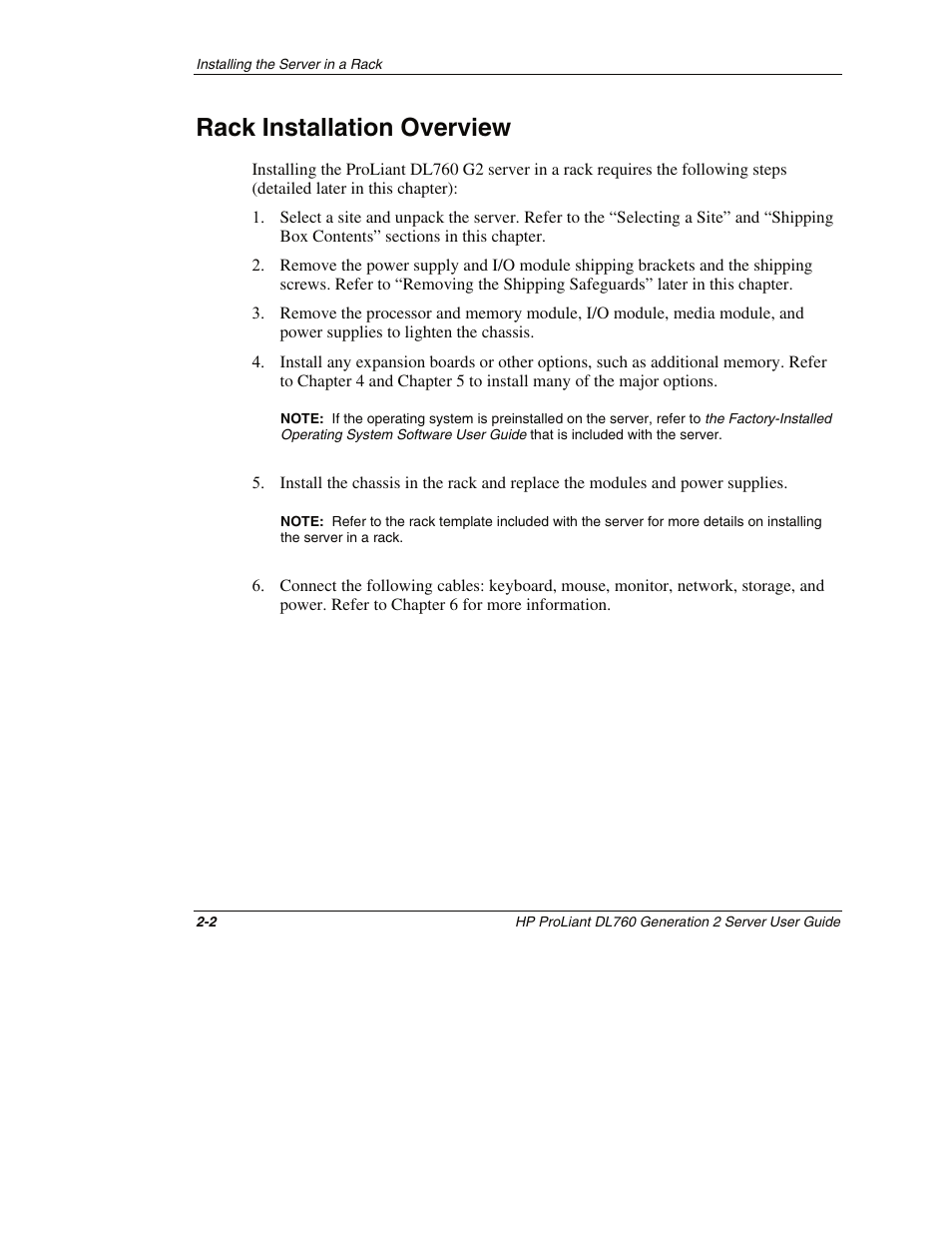 Rack installation overview, Rack installation overview -2 | HP ProLiant DL760 G2 Server User Manual | Page 46 / 299