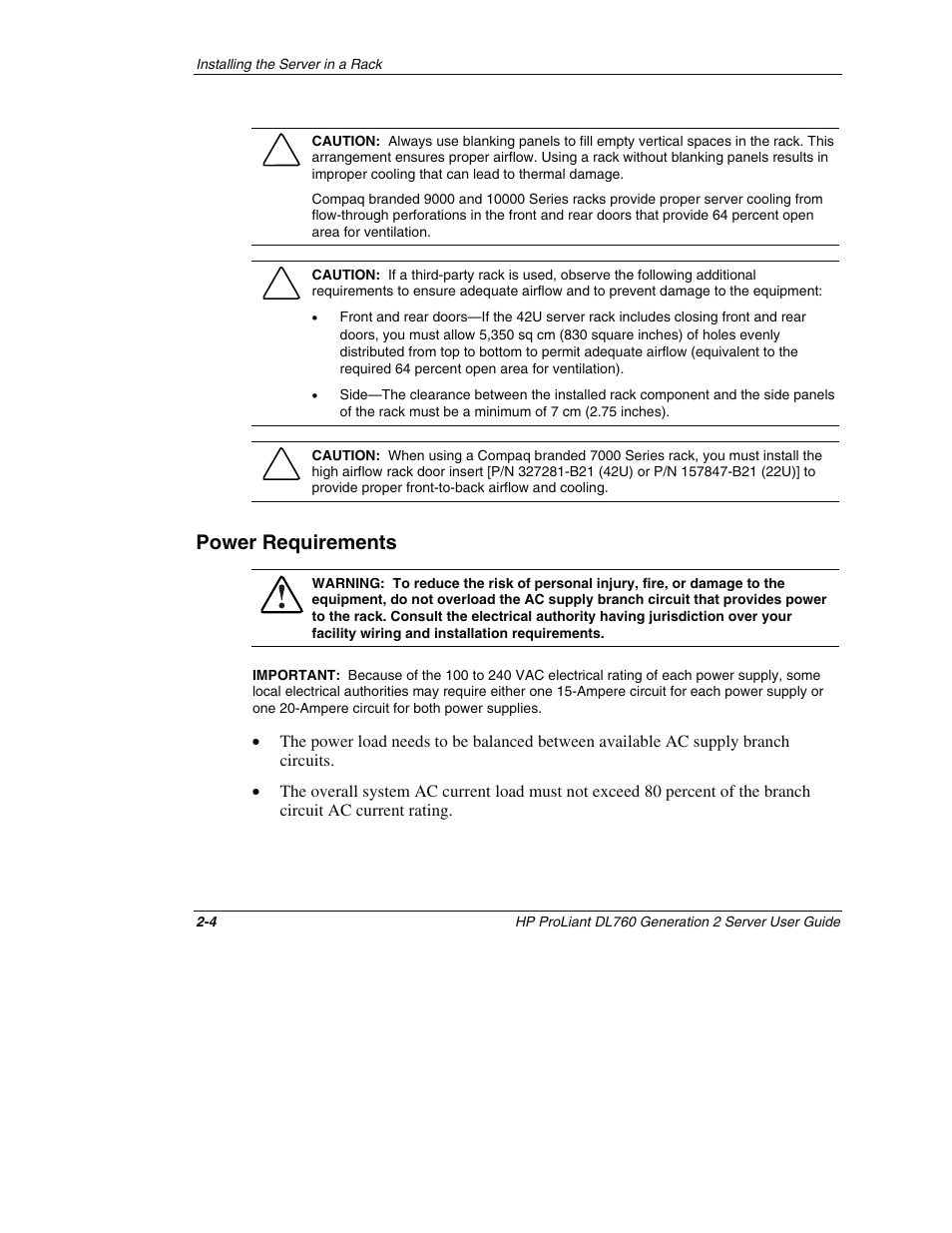 Power requirements, Power requirements -4 | HP ProLiant DL760 G2 Server User Manual | Page 48 / 299