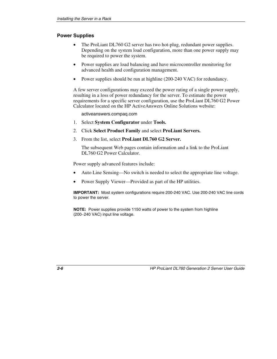 Power supplies | HP ProLiant DL760 G2 Server User Manual | Page 50 / 299