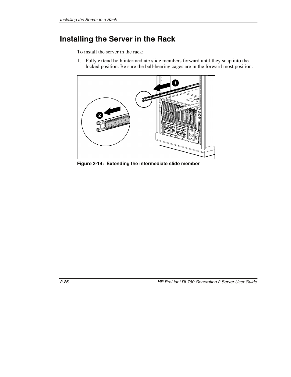 Installing the server in the rack, Installing the server in the rack -26 | HP ProLiant DL760 G2 Server User Manual | Page 70 / 299
