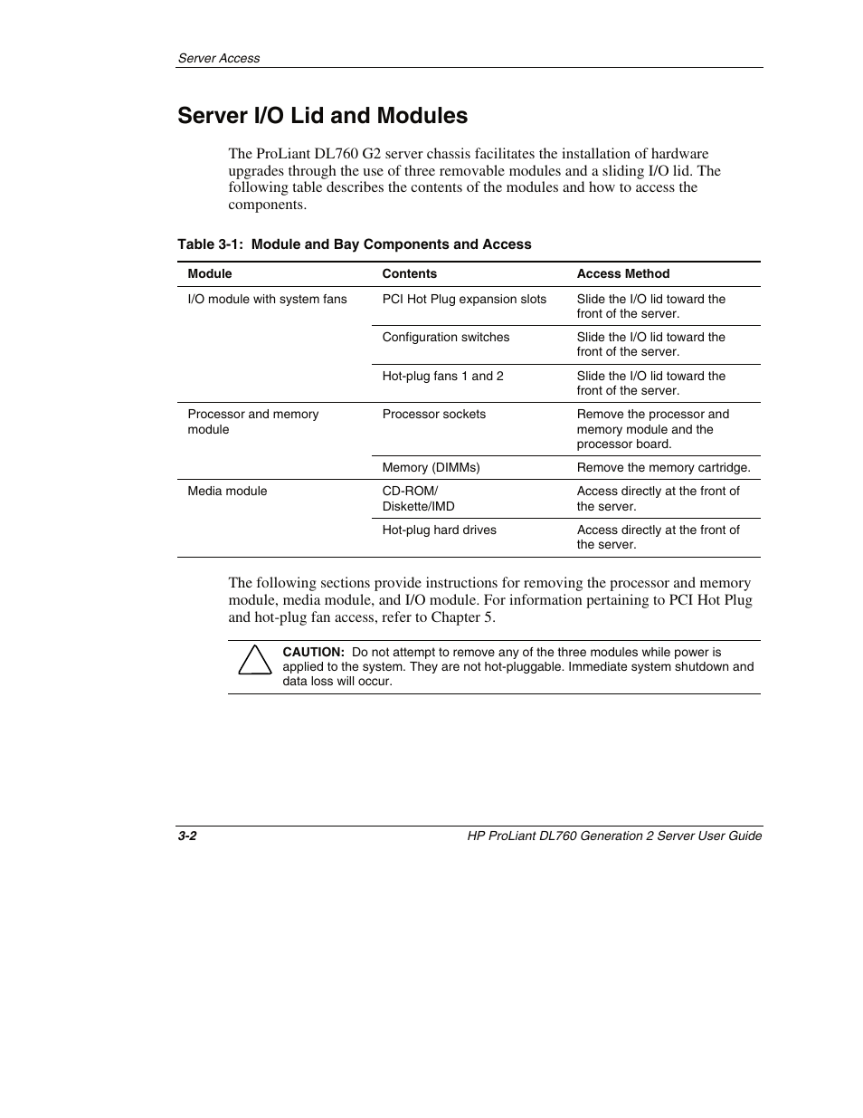 Server i/o lid and modules, Server i/o lid and modules -2 | HP ProLiant DL760 G2 Server User Manual | Page 78 / 299