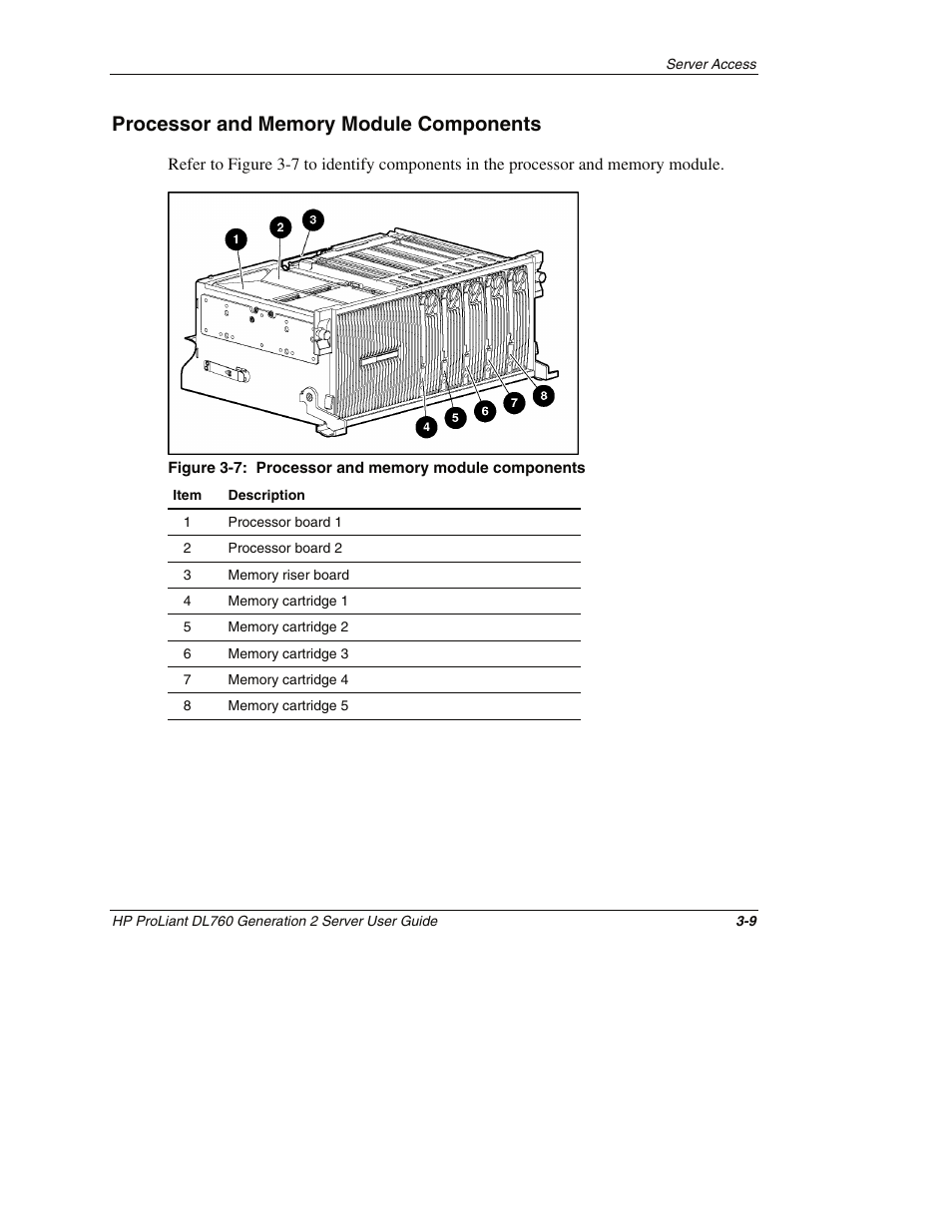 Processor and memory module components, Processor and memory module components -9 | HP ProLiant DL760 G2 Server User Manual | Page 85 / 299