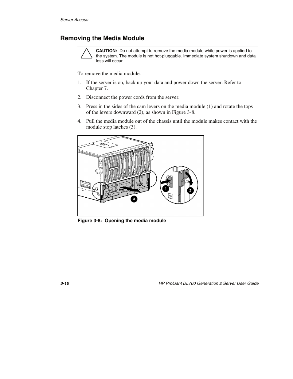Removing the media module, Removing the media module -10 | HP ProLiant DL760 G2 Server User Manual | Page 86 / 299