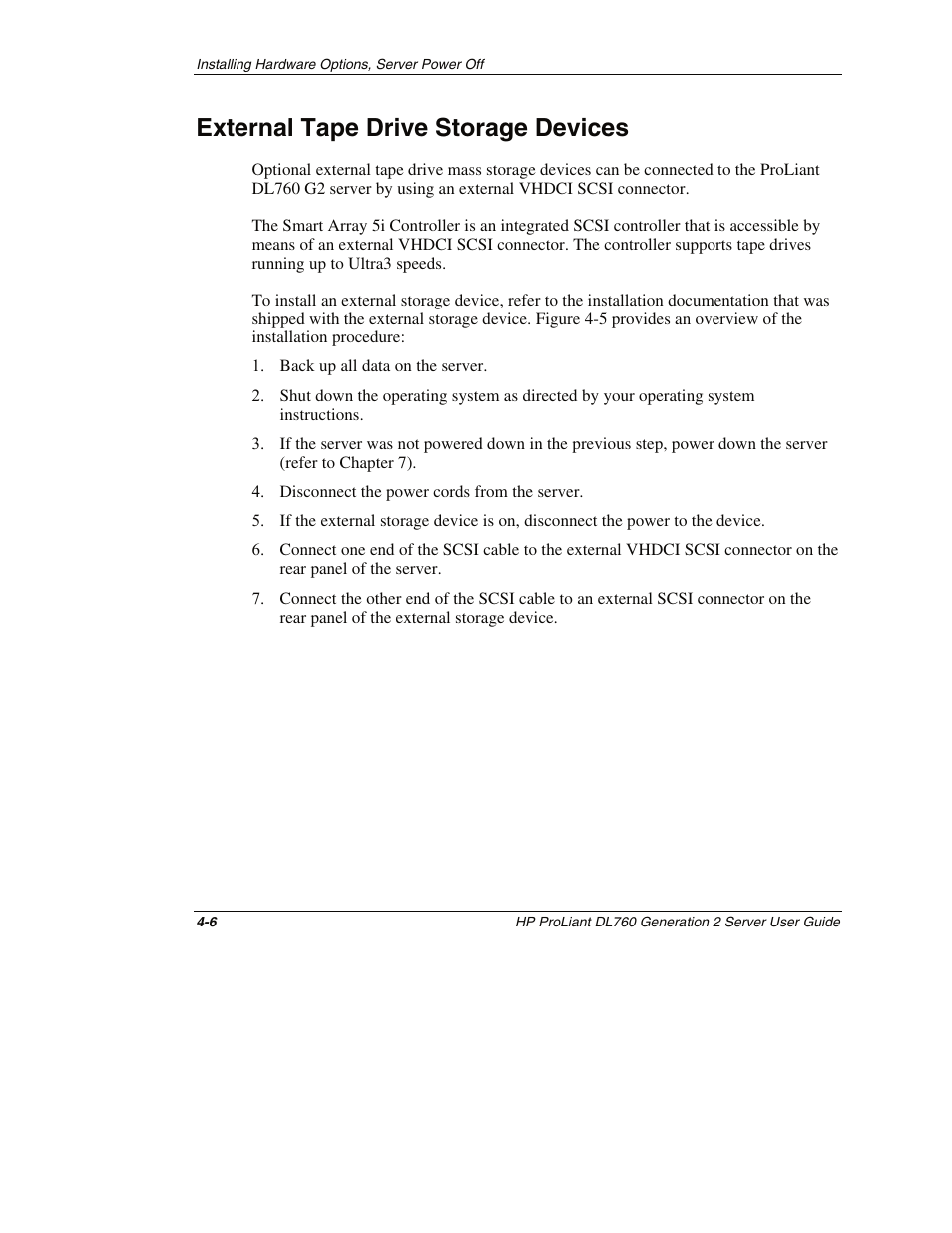 External tape drive storage devices, External tape drive storage devices -6 | HP ProLiant DL760 G2 Server User Manual | Page 95 / 299