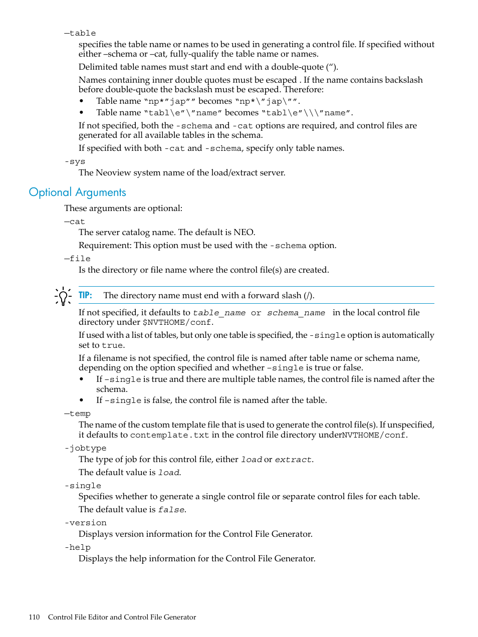 Optional arguments | HP Neoview Release 2.4 Software User Manual | Page 110 / 124