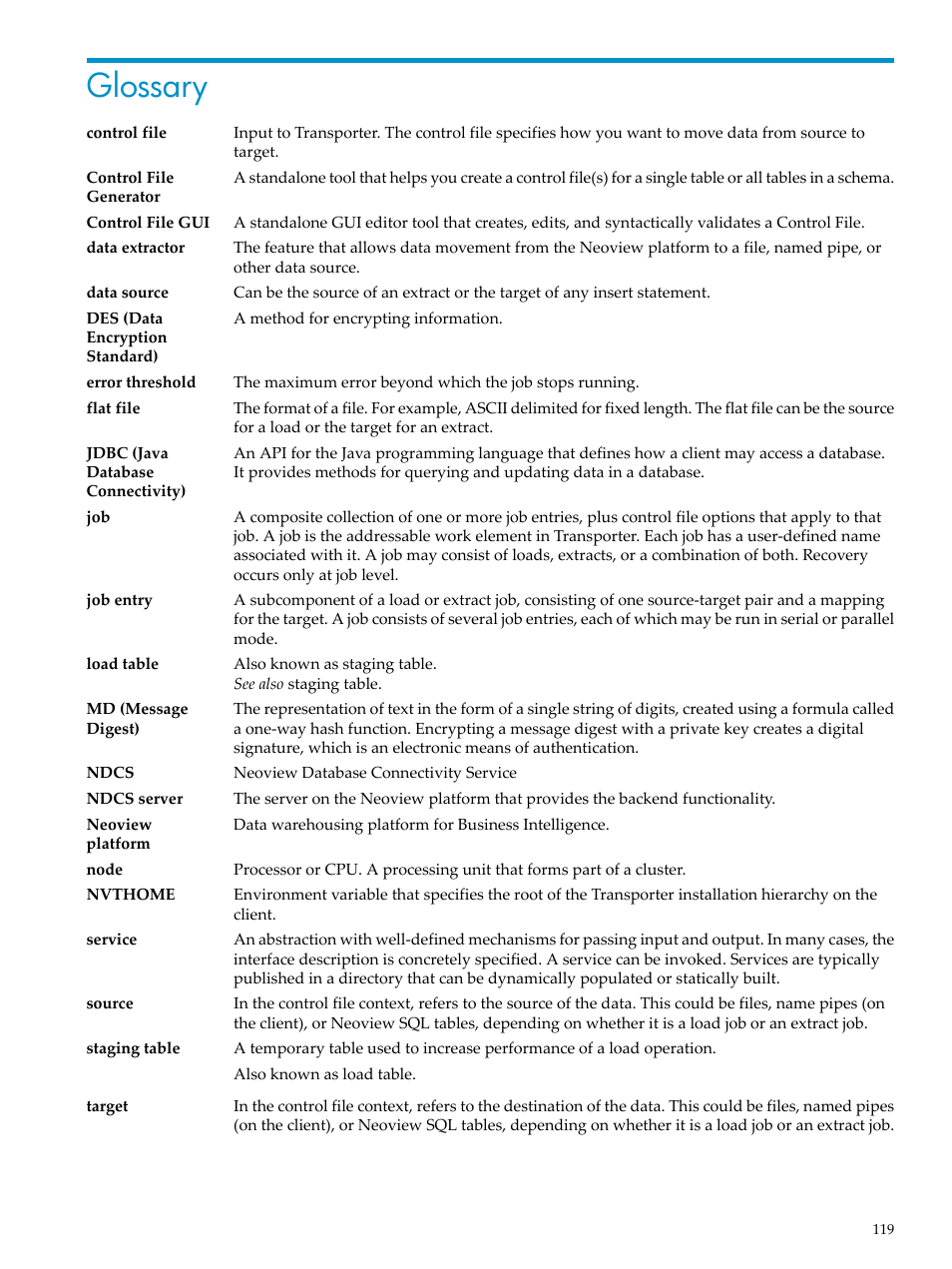 Glossary | HP Neoview Release 2.4 Software User Manual | Page 119 / 124