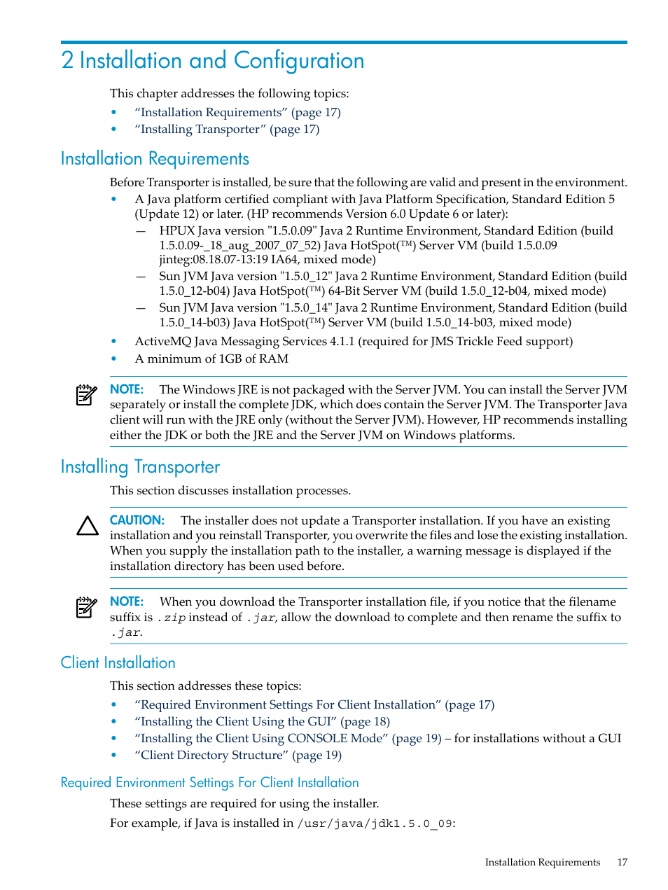 2 installation and configuration, Installation requirements, Installing transporter | Client installation, Installation requirements installing transporter | HP Neoview Release 2.4 Software User Manual | Page 17 / 124