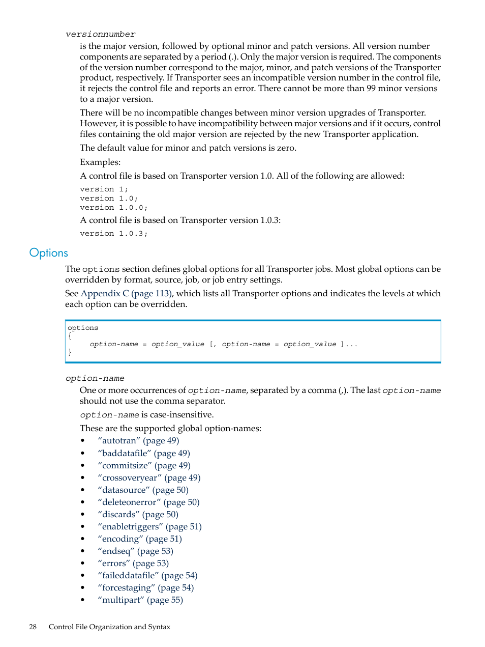 Options | HP Neoview Release 2.4 Software User Manual | Page 28 / 124