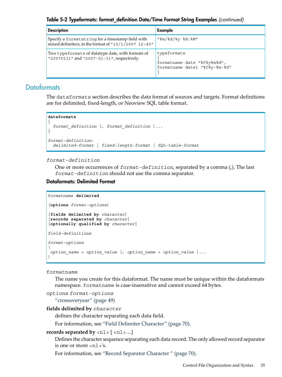 Dataformats | HP Neoview Release 2.4 Software User Manual | Page 35 / 124