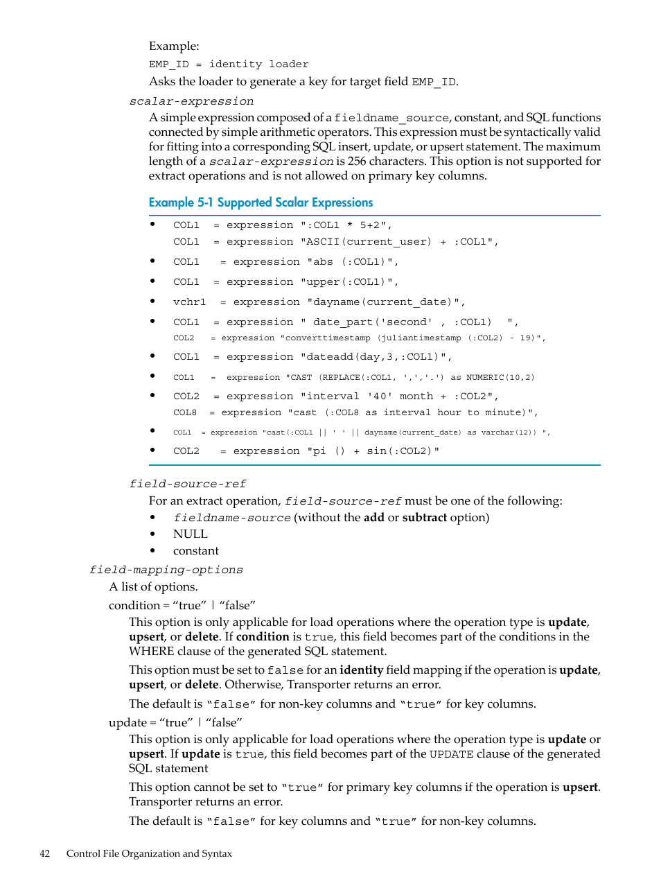 Supported scalar expressions | HP Neoview Release 2.4 Software User Manual | Page 42 / 124