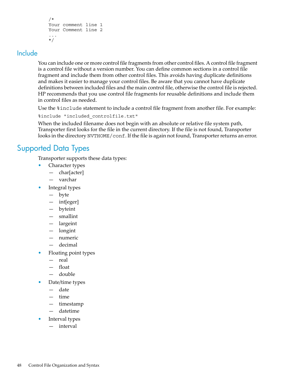 Include, Supported data types | HP Neoview Release 2.4 Software User Manual | Page 48 / 124