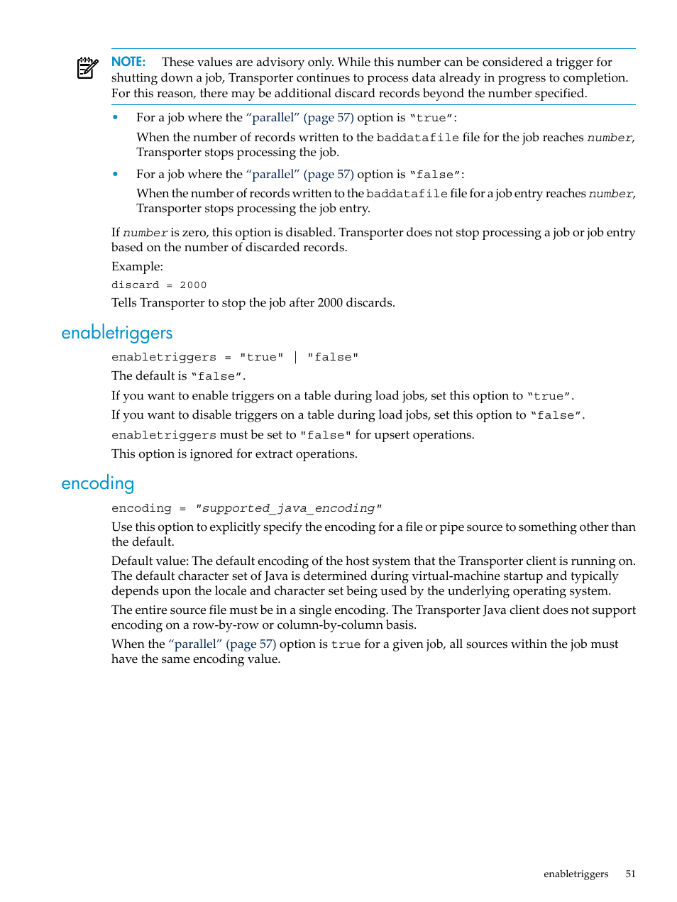 Enabletriggers, Encoding, Enabletriggers encoding | HP Neoview Release 2.4 Software User Manual | Page 51 / 124