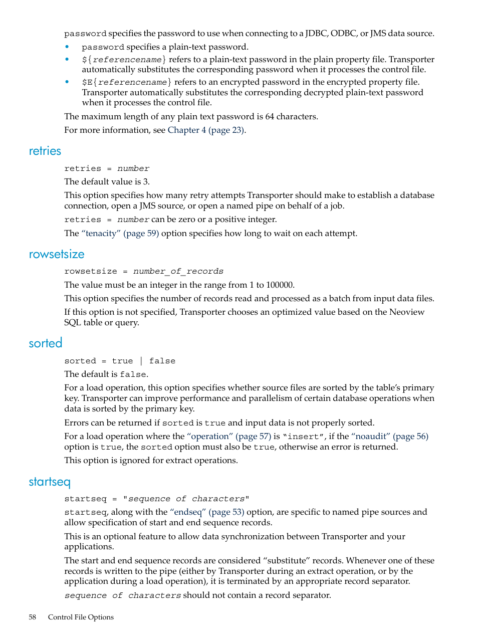 Retries, Rowsetsize, Sorted | Startseq, Retries rowsetsize sorted startseq | HP Neoview Release 2.4 Software User Manual | Page 58 / 124