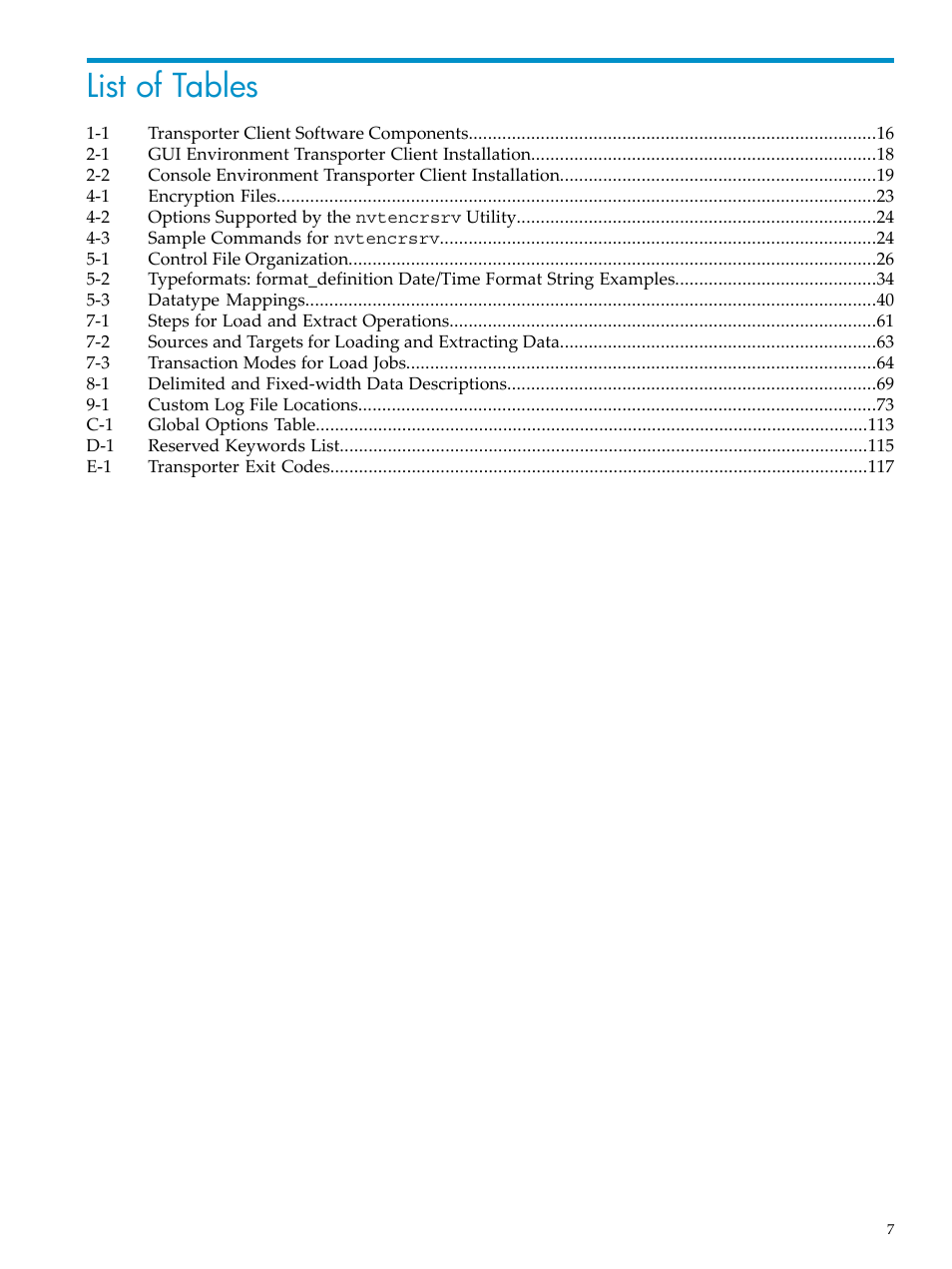 List of tables | HP Neoview Release 2.4 Software User Manual | Page 7 / 124