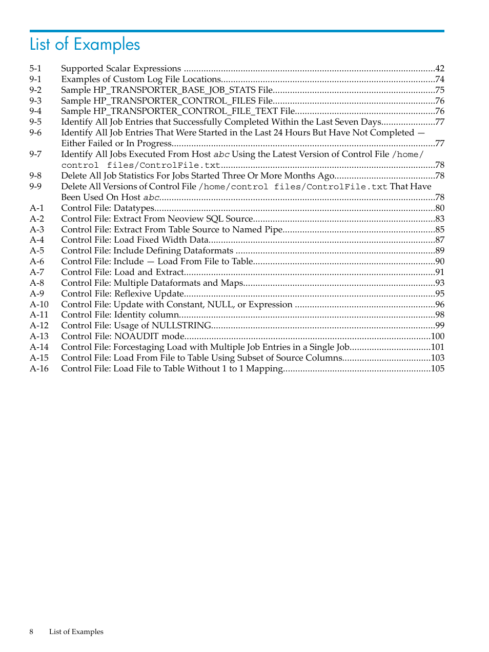 List of examples | HP Neoview Release 2.4 Software User Manual | Page 8 / 124