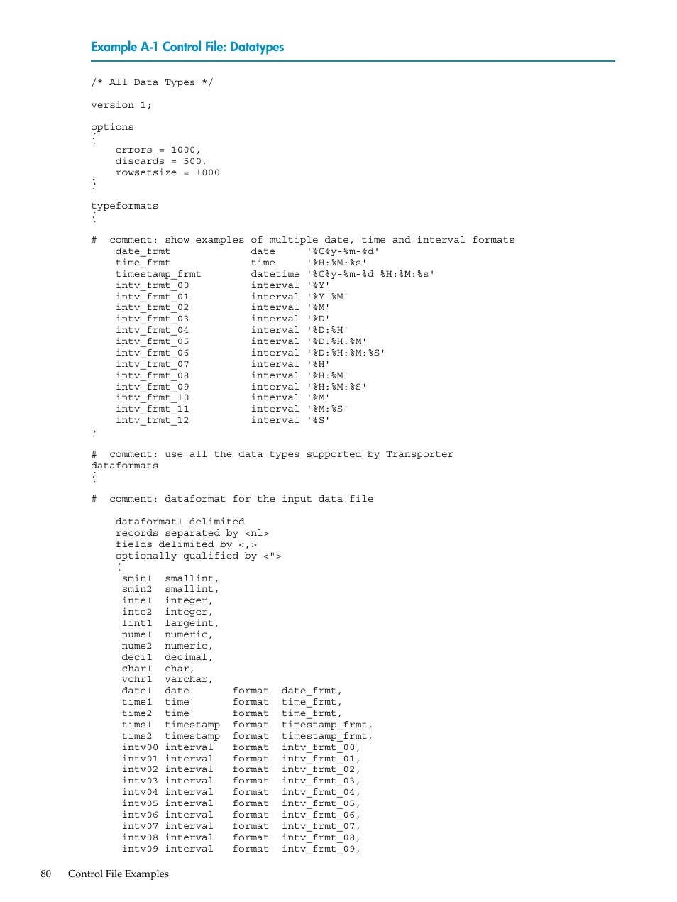 Control file: datatypes | HP Neoview Release 2.4 Software User Manual | Page 80 / 124