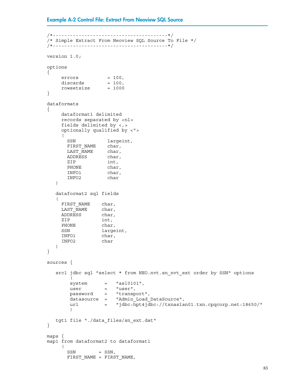 Control file: extract from neoview sql source | HP Neoview Release 2.4 Software User Manual | Page 83 / 124