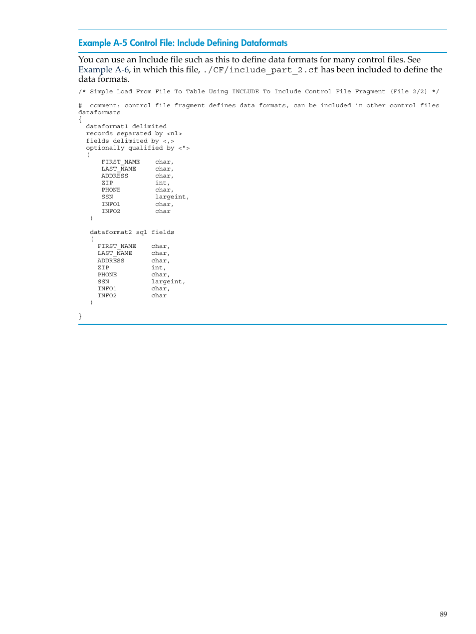 Control file: include defining dataformats | HP Neoview Release 2.4 Software User Manual | Page 89 / 124