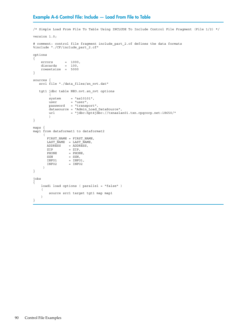 Control file: include — load from file to table | HP Neoview Release 2.4 Software User Manual | Page 90 / 124