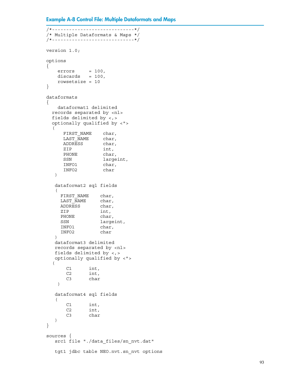 Control file: multiple dataformats and maps | HP Neoview Release 2.4 Software User Manual | Page 93 / 124