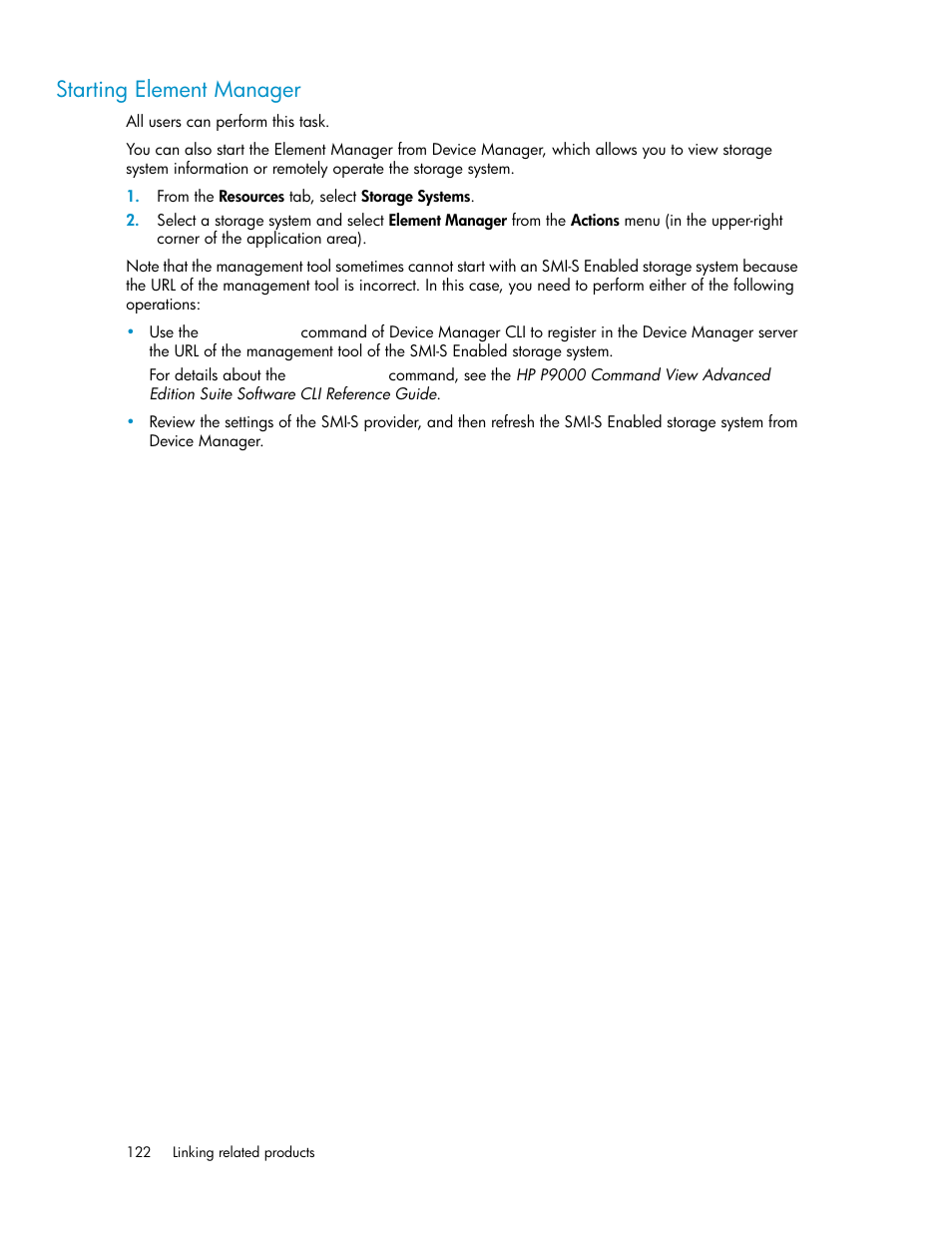 Starting element manager | HP XP Racks User Manual | Page 122 / 158