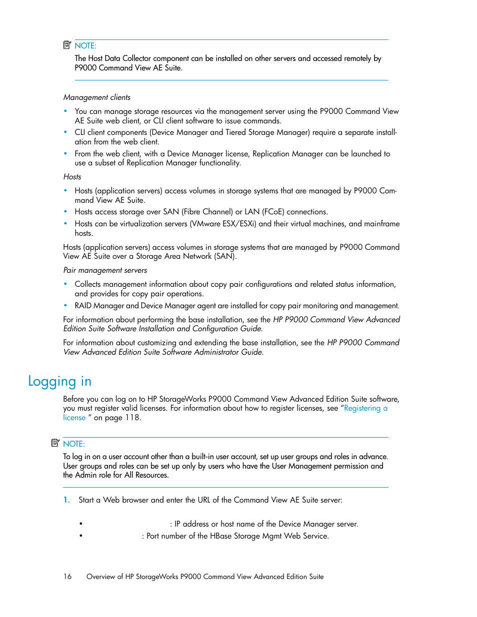 Logging in | HP XP Racks User Manual | Page 16 / 158