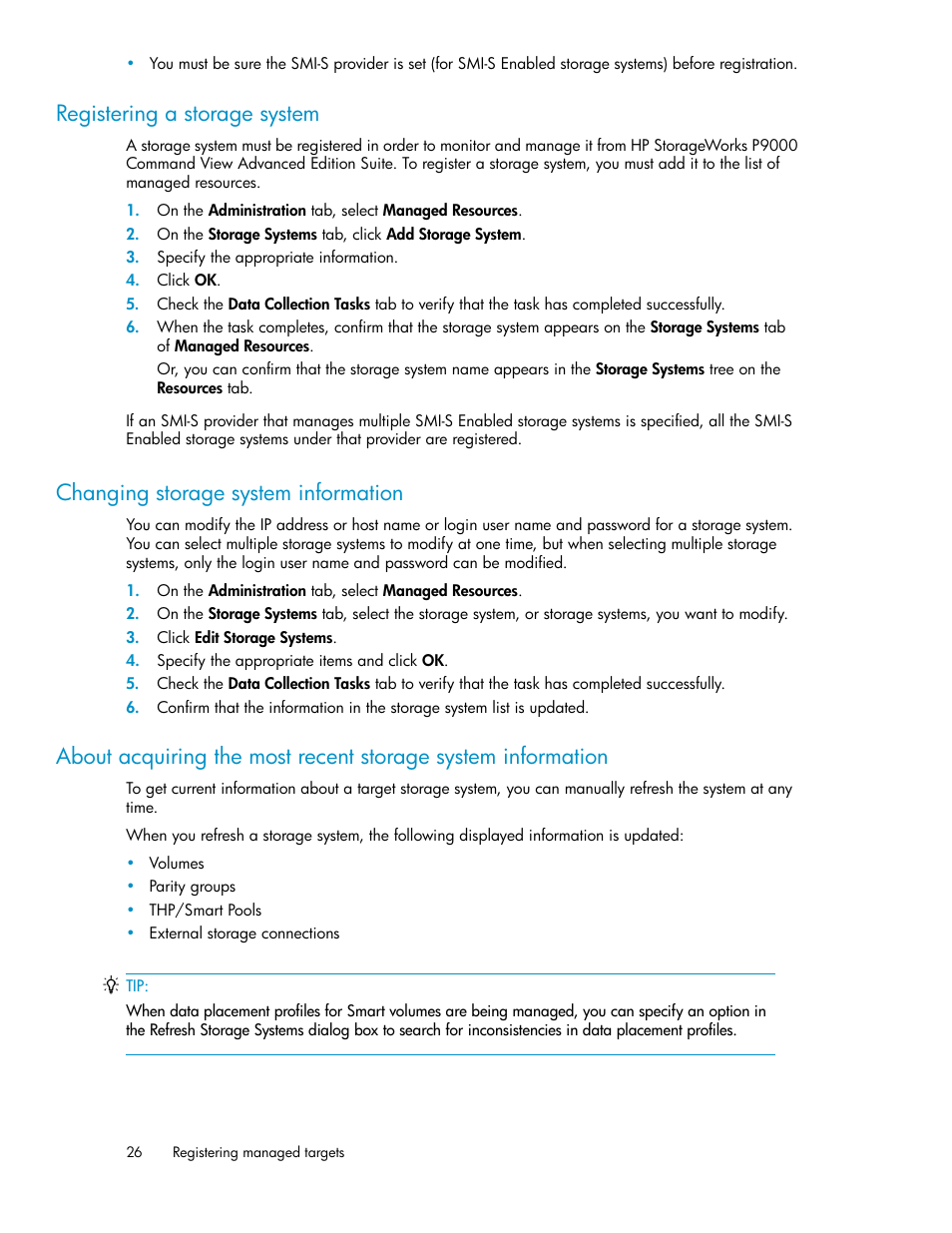 Registering a storage system, Changing storage system information, 26 changing storage system information | HP XP Racks User Manual | Page 26 / 158