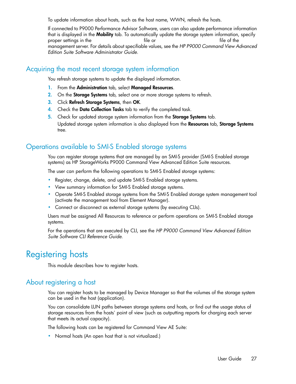Registering hosts, About registering a host | HP XP Racks User Manual | Page 27 / 158