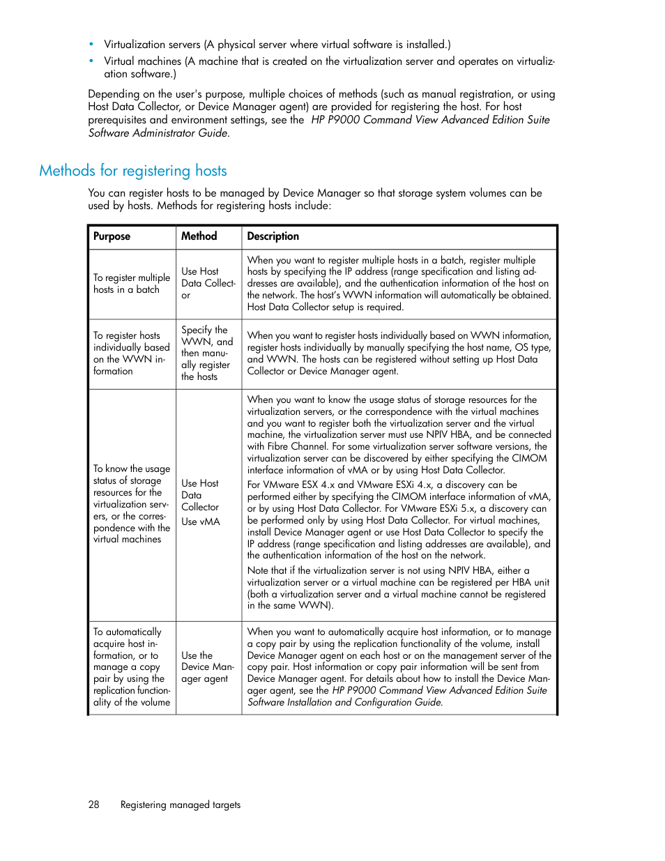 Methods for registering hosts | HP XP Racks User Manual | Page 28 / 158