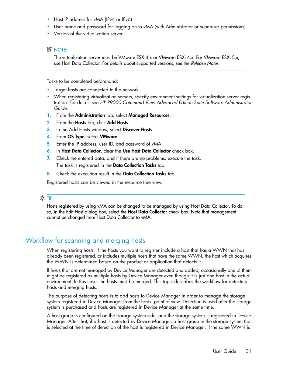 Workflow for scanning and merging hosts | HP XP Racks User Manual | Page 31 / 158