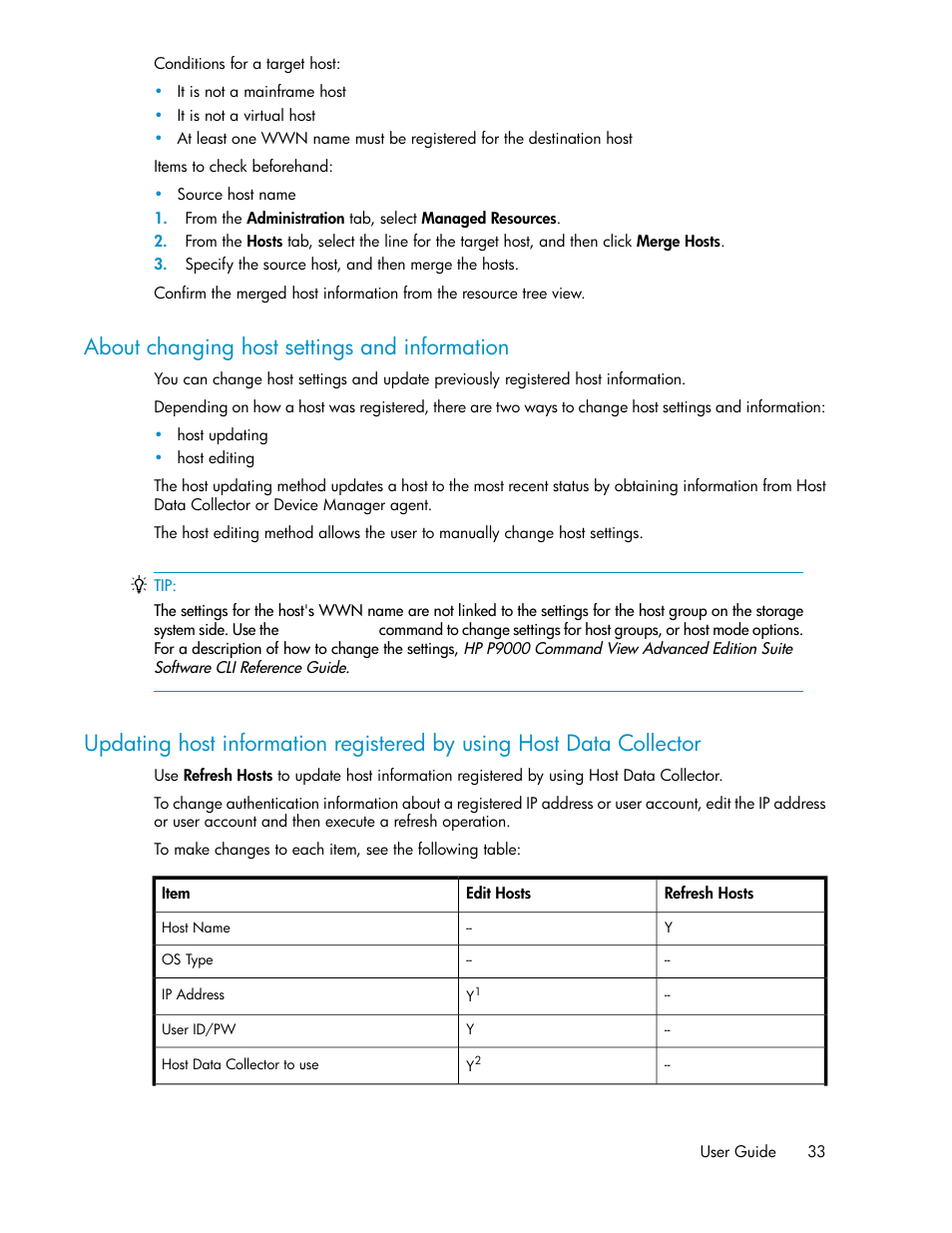 About changing host settings and information | HP XP Racks User Manual | Page 33 / 158