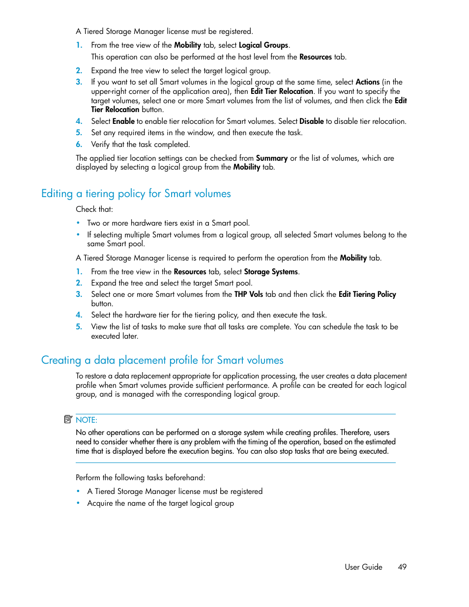 Editing a tiering policy for smart volumes | HP XP Racks User Manual | Page 49 / 158