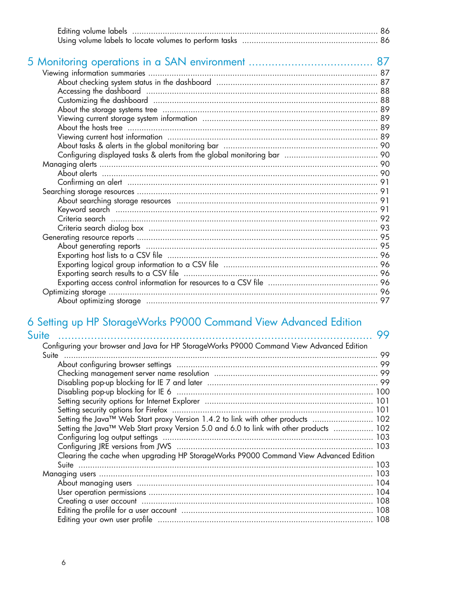 5 monitoring operations in a san environment | HP XP Racks User Manual | Page 6 / 158