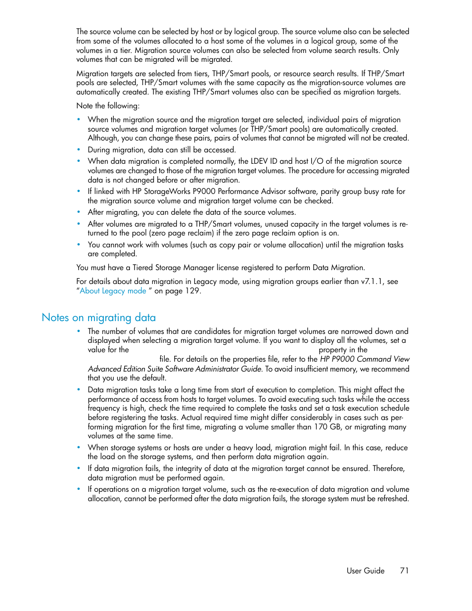 Notes on migrating data | HP XP Racks User Manual | Page 71 / 158